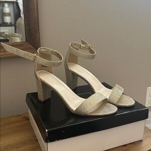 Gold sparkle Ankle Strap Heels